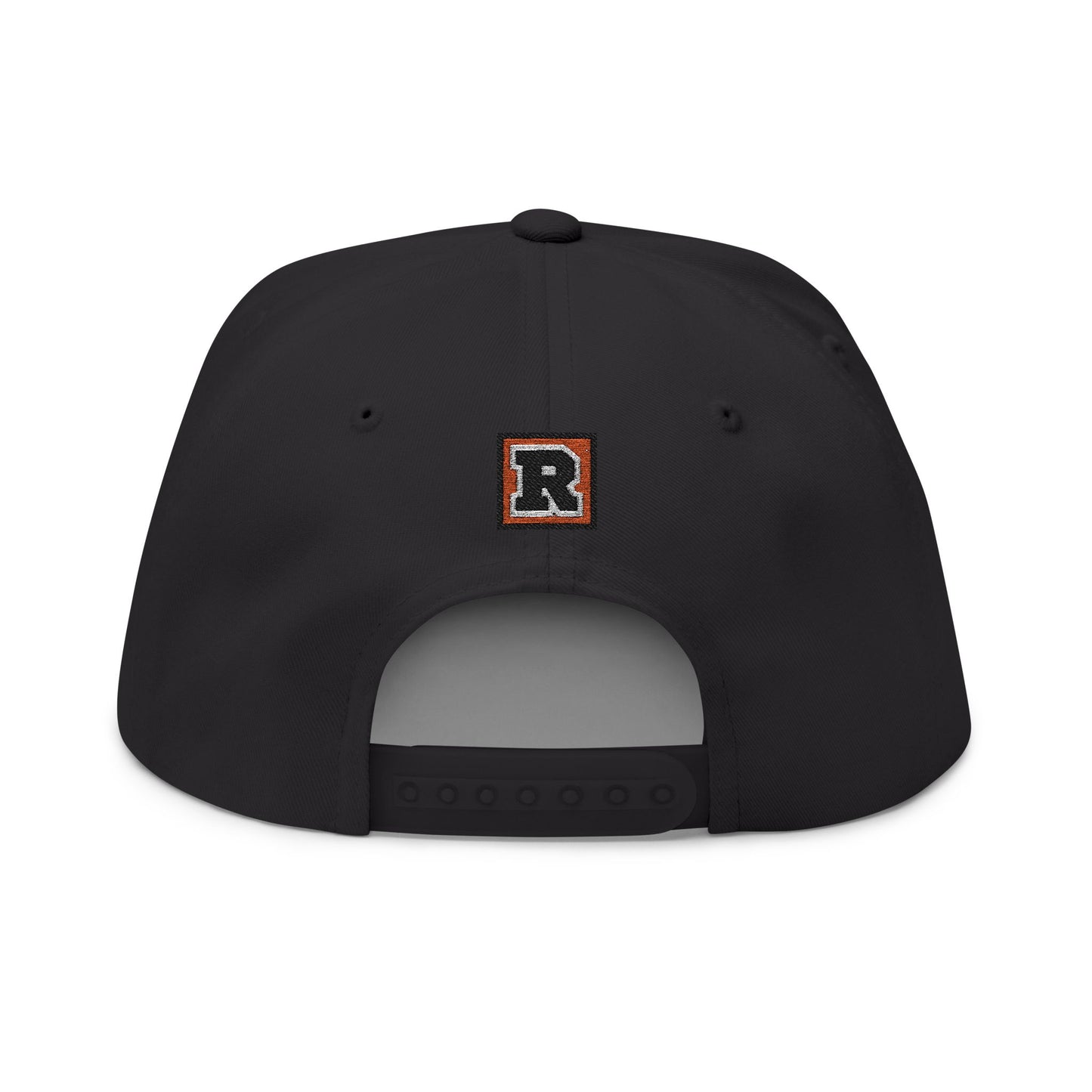 Embroidered 'R' Flat Bill Cap — Retro Varsity Patch Recess Snapback