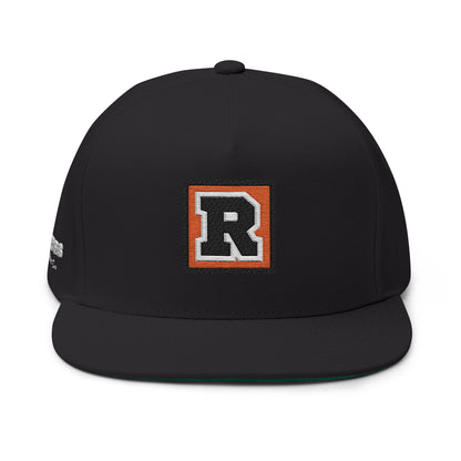 Embroidered 'R' Flat Bill Cap — Retro Varsity Patch Recess Snapback
