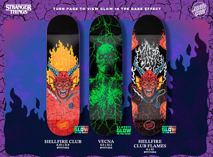 SANTA CRUZ x STRANGER THINGS HELLFIRE CLUB FLAMES 9" SKATEBOARD DECK